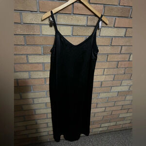 NWT Halogen Black Satin Slip V Neck Midi Dress Size Medium